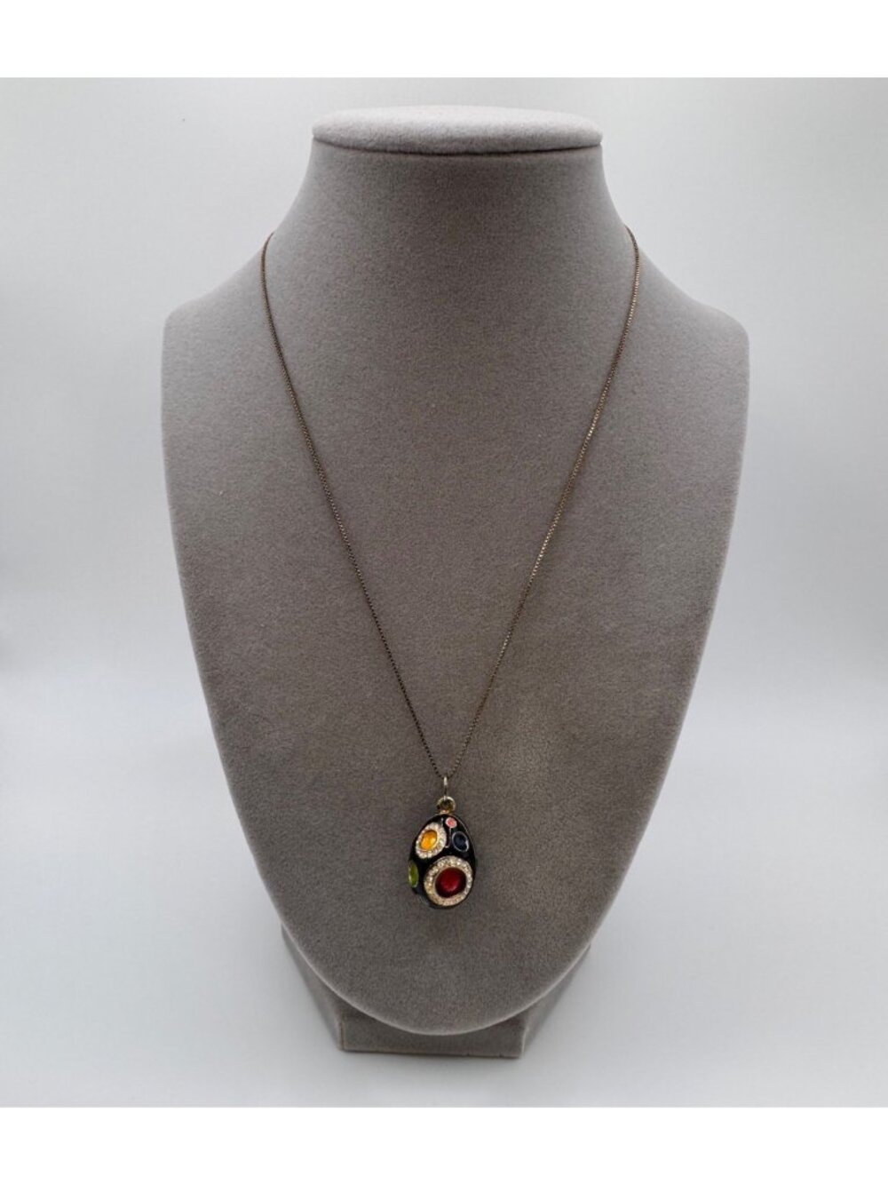 Italy Gold Wash Chain Enamel Rhinestone Faberge Egg Style 925 Pendant Necklace